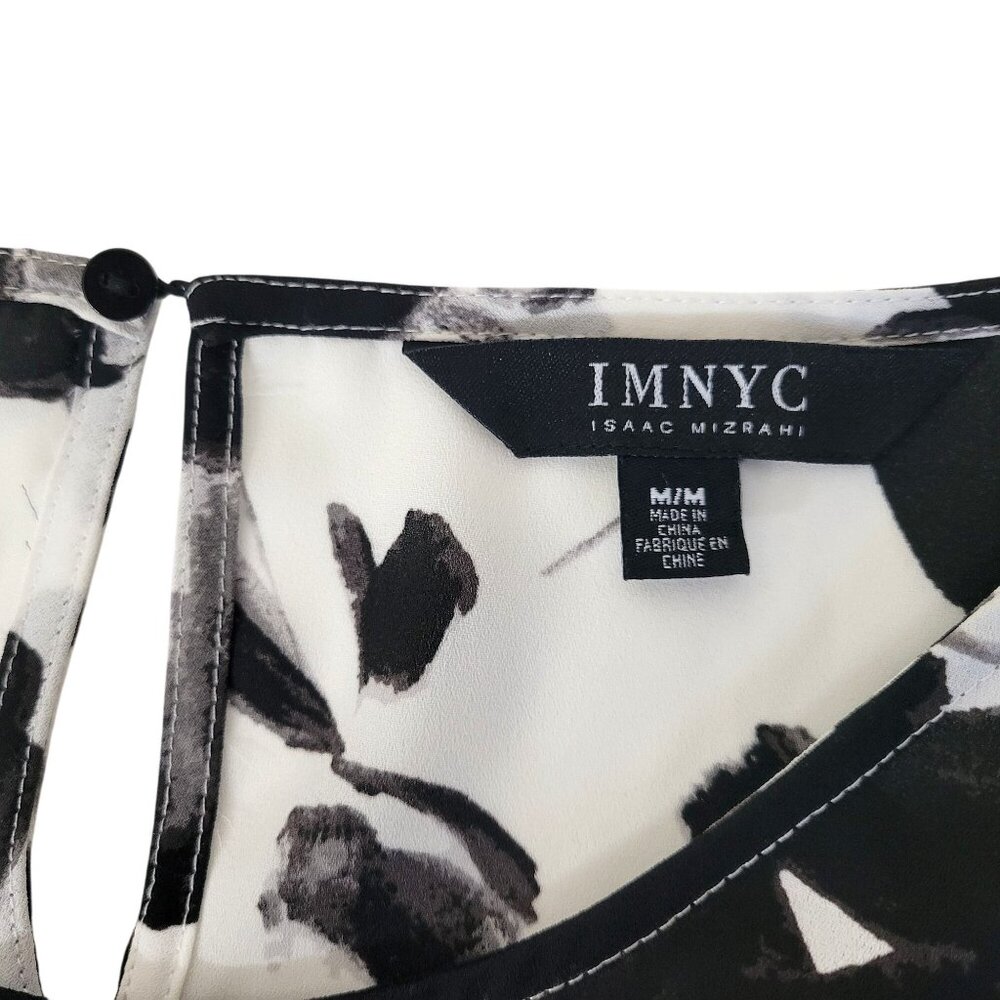 IMNYC Isaac Mizrahi Womens Black & White Floral Long Sleeve Blouse M - Picture 3 of 4